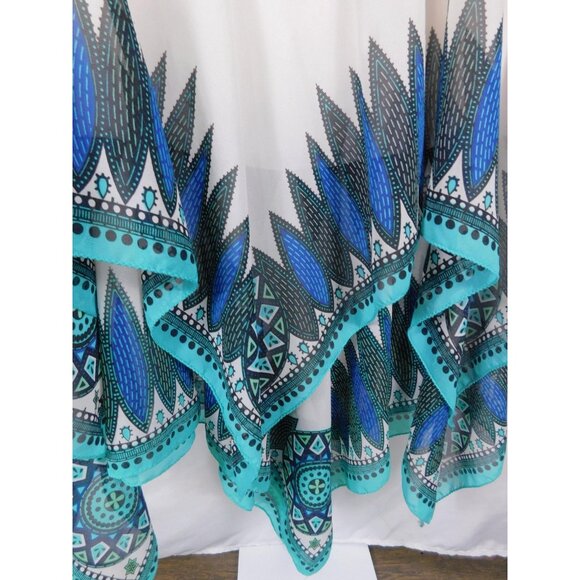 Lane Bryant Skirt Womens Plus 20 White Teal Handkerchief Hem Boho Geometric - Picture 4 of 10